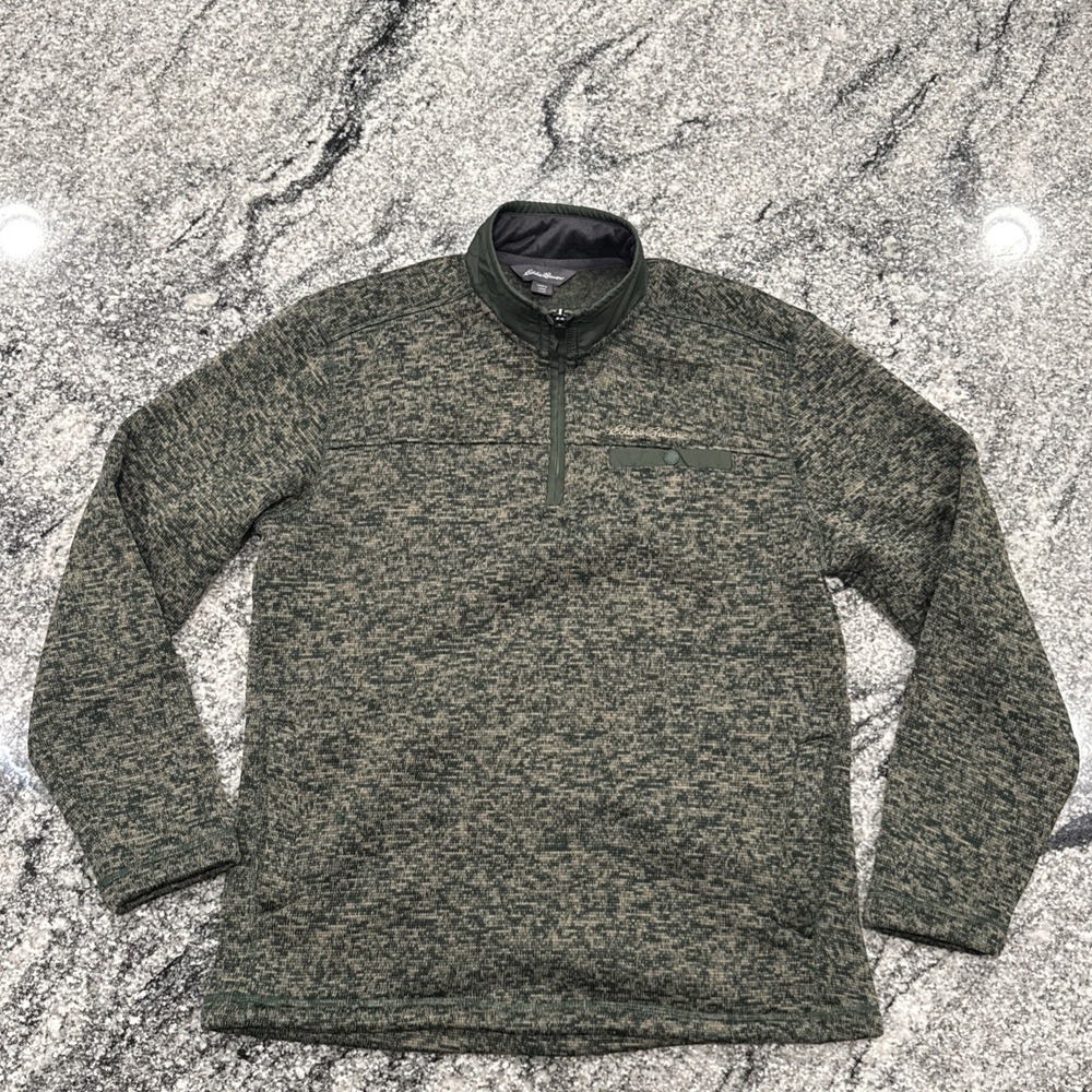 Eddie Bauer 1/4 Zip Fleece Pullover Men's Small Green Lightweight Long Sleeve
